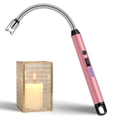 LcFun Candle Lighter with 360° Flexible Neck & Safety Lock, Windproof USB Rechargeable Electric Lighter Gift Sets, Flameless Arc Long Lighters Matches for Grill, BBQ, Camping, Fireplace, Stove