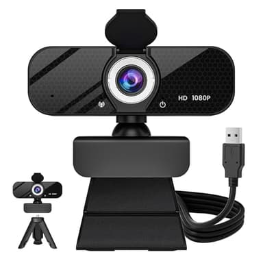 GOZVRPU 1080P HD Webcam with Built-in Microphone, Rotatable Tripod, Wide-Angle Lens,Privacy Cover, Auto Light Correction, Plug & Play USB-A Webcam for Laptop, Desktop, PC, Streaming-Black