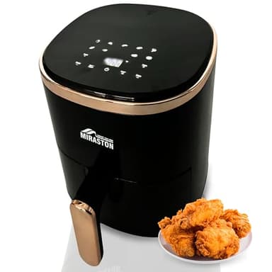 MIRASTON Compact 3.6QT Air Fryer, Round Air Fryers for 1-3 People, with Baking Pan, Digital Display with 9-Presets, Air Fry Snacks, Frozen Food, Reheat Leftovers, for Dorm, Apartment, Classic black