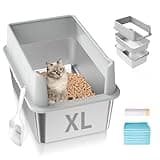Stainless Steel Cat Litter Box with Lid, XL High Sided Metal Sifting Litter Box for Pine Pellets, Enclosed Litter Box for Big Cats, Anti-Leakage, Easy Clean, Include Scoop, Liner, Pee Pad and Hook