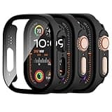 [3 Pack] Adorve Tempered Glass Case for Apple Watch Ultra/Ultra 2 Screen Protector 49mm, Hard PC Face Cover Overall Protection Anti-Scratch Bumper Cases for iWatch 49mm Accessories, Black/Black/Black