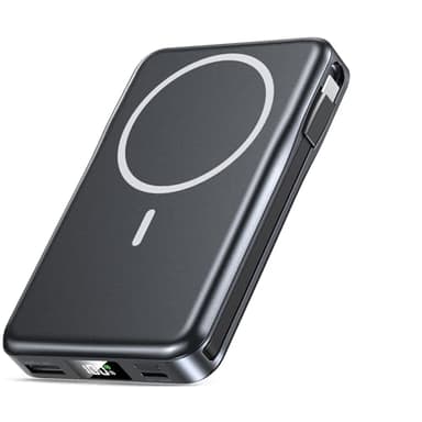 Magnetic Portable Charger, 10000mAh Power Bank, 5 in 1 Portable Charger with Built in Cable, 20W Fast Charging for Magsafe Battery Pack Compatible with iPhone 17/16/15/14/13/12 Pro/Pro Max-Black