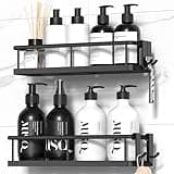 YASONIC Shower Caddy Adhesive, No Drill Bathroom Shower Organizers, with Removable Hooks, Rust Proof Shower Shelves, Wall-Mounted Shower Holder, Black, 2 Pack