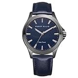 Perry Ellis Solar Powered Mens Watch | Vegan Leather Water-Resistant Analog Wrist Watches for Men | 41mm Case | Relojes para Hombres | Elegant Gift for Man (Navy)