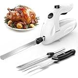 KEENSTAR Electric Knife for Carving Meat, Turkey, Bread, 150W Electric Knife Set with 2 Serrated Stainless Steel Blades & Serving Fork for Slicing Poultry, Ham & More, Ergonomic Handle & Safety Lock