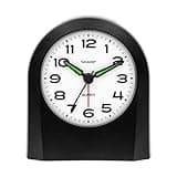 Sharp Small Battery Operated Analog Alarm Clock Silent No Ticking, Lighted on Demand and Snooze, Beep Sounds, Gentle Wake, Ascending Alarm