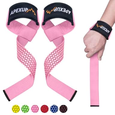 APEXUP Weight Lifting Straps for Weightlifting, Lifting Wrist Straps Gym, Deadlift Strap, Anti Slip Silicone Weightlifting Strap Men Women Powerlifting, Strength Training (Pink, 1 Pair)