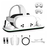Charging Dock Compatible with Meta Quest 3/3S, Compact Design VR Accessories Charging Station with Fast Charging, LED Indicator, 2 Rechargeable 1850mA Batteries