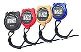 Simple Stopwatch, BESTWYA Large LCD Screen Handheld Count Up Timer with Time Calendar Clock Function (Pack of 4,B)