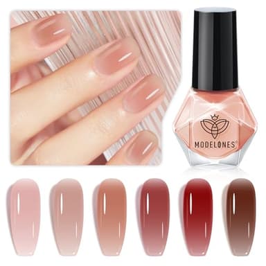modelones Jelly Nail Polish of 6 Colors Valentines Sheer Nude Mini Nail Polish Set Red Pink Brown Quick Dry Spring Summer Fingernail Polish for DIY Nail Art Salon Home Gift for Women Girl