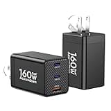 [2 Pack] USB C Charger Block 160W, 3-Port GaN Super Fast Charger, Dual 65W Type C Charging Block, Foldable QC3.0 Laptop Fast Charging for MacBook, iPhone, Samsung, Galaxy, iPad, Android, Black