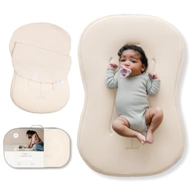 Snuggle Me® Baby Lounger Curve (0-6 Months) - Premium Organic Cotton with Foam Core, Machine-Washable Cover, Buttery-Soft & Breathable Infant Lounger with Travel Bag (30 in x 20 in x 1.9 in) - Natural