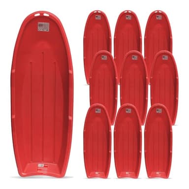 Flexible Flyer Winter Lightning Snow Sleds for Kids and Adults (10-Pack, Red) - 48 Inch Toboggan Style Plastic Sled with Hard Bottom for Fast, Smooth Rides - 1 or 2 Riders