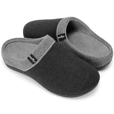 ERGOfoot Orthotic Slippers with Arch Support, Ideal for Plantar Fasciitis, Flat Feet, Heel Pain Relief, Slip on Clog Indoor Outdoor House Shoes with Anti-Skid Rubber Sole/Gray