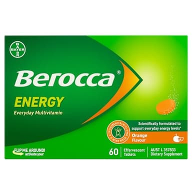 Berocca Energy Vitamin B & C Orange Flavour Effervescent Tablets 60 Pack