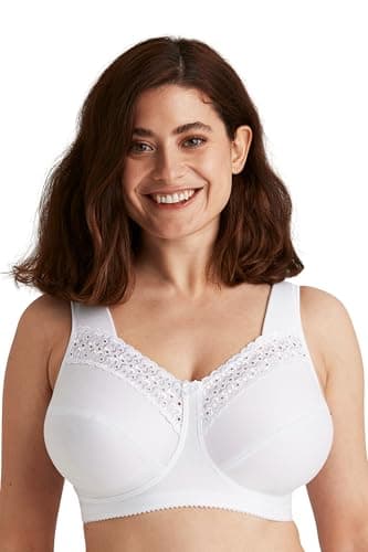 Miss Mary of Sweden - Broderie Anglaise, Non Wired Bras for Women, Everyday Bras, Comfortable Cotton, Supportive Full Coverage 48D White