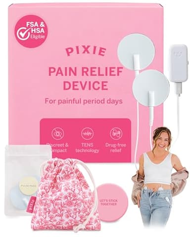 Pixie Period Pain Relief Device - Best PMS Relief Simulator with TENS Technology - Thinnest Wearable Tens Unit - Unnoticeable Under Clothes - Menstrual Cramp Comfort for Feminine Care