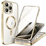 BERFY Magnetic for iPhone 15 Pro Max Case, Compatible with Magsafe, Built-in 9H Tempered Glass Screen Protector & Full Camera Protection, Full Body Plating Shockproof Phone Case for 15 Pro Max, Gold