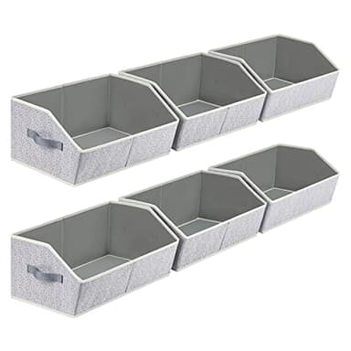 Homsorout Closet Organizers Bins 6 Packs - Large Closet Shelf Organizer with Handles, Fabric Trapezoid Storage Bins, Collapsible Storage Cubes for Clothes, Towels, Light Gray