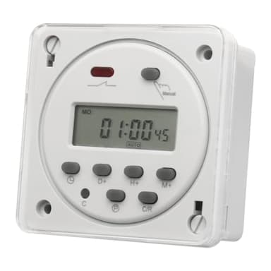 Baomain Time Switch Relay with Waterproof Cover,Digital LCD Programmable Timer,12V DC/AC Input,200-250V 16A Output,28 Programs Daily/Weekly Schedule,CN101A for Lighting and Equipment Control