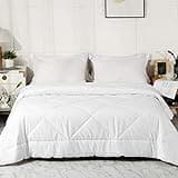 Leisurely Collection 2025 Premium Upgraded Non-Vacuum Bed Quilt All Seasons 100% Cotton Filled Comforter - Reversible Lightweight Soft Breathable Fluffy (Pure White, Full/Queen)