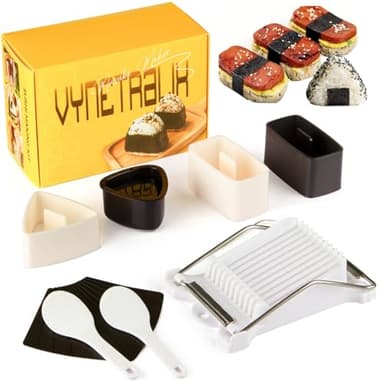 7-Piece Complete Kit, Musubi Press Mold Kit, Includes 2 Musubi Makers, 2 Onigiri Molds, 2 Rice Paddles, Temaki Roller & Luncheon Meat Slicer – Easy to Clean, Dishwasher Safe