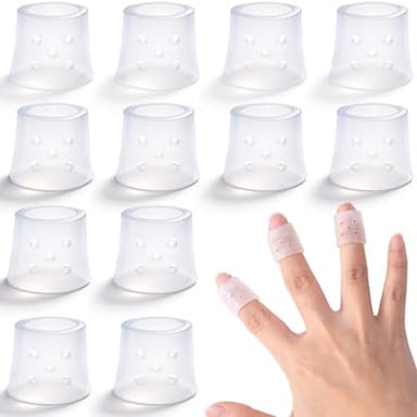 PAGOW 12pcs Finger Covers for Skin Picking, Reusable Silicone Stop Nail Biting Finger Guard, Breathable Anti Skin Picking Finger Gloves for Nail Biting Prevention, Cuticle Protection, Cracked - Clear