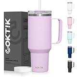 COKTIK 40 oz Tumbler With Handle and Straw Lid, Vacuum Insulated Travel Coffee Mug Stainless Steel Insulated Cup for Beverages, Leak-proof, Cupholder Friendly (Lavender)