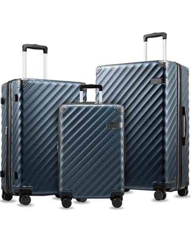 LUGGEX 3 Piece Set Luggage with Spinner Wheels, KVC Polycarbonate Expandable Hard Shell Suitcase (EX-Core, Navy, 3 Piece Sets)