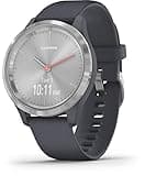 Garmin vivomove 3s, Smaller-Sized Hybrid Smartwatch with Real Watch Hands and Hidden Touchscreen Display, Silver with Granite Blue Case and Band (Renewed)