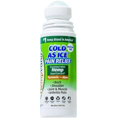 Hempvana Cold As Ice Pain Relief Roll-On, Fast-Acting Menthol Pain Gel w/Hemp Seed Extract, AS SEEN ON TV, Cooling Arthritis Pain Relief
