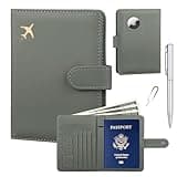 GOAUS Passport Holder for Travel with Airtag Card Slots, Money Pocket, Women Men RFID Blocking Wallet Book Case Green
