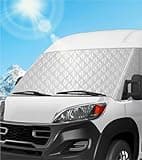 VANNCAMP Windshield Cover for Ram ProMaster 2014-2024, Front Window Sunshade Cover, Class B Windshield Cover for UV Protection & Privacy Shield, White with Mirror Cutouts