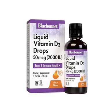 Bluebonnet Vitamin D3 2000IU 50mcg Strong Bones & Immune Support Supplement - Liquid Vitamins for Women & Men - Lanolin Vit D Drops with MCT Oil - Non-GMO, Vegetarian - Citrus Flavor - 1 Fl Oz