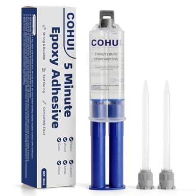 5 Minute Epoxy Glue 0.81 Ounce (24ML) - 2 Part Clear Epoxy Resin Glue with 2 Mixing Tubes - Fast Curing High Strength Epoxy Resin Adhesive for Repairing Plastic Metal Ceramics Wood Glass Stone