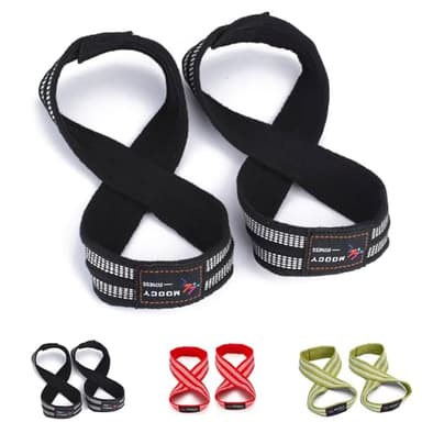 MOOCY Figure 8 Straps for Deadlift, Weight Lifting, Shrugs, and Weightlifting. Heavy Duty Cotton, Wrist Straps for Men, Women, Weight Lifting, Deadlifts - Deadlifting Straps(Medium, Black)