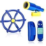 3 Pcs Playground Accessories for Kids Outdoor Swing Set Accessories Playground Equipment Pirate Plastic Ship Wheel Toy Telescope Telephone Backyard Outdoor Playhouse Climbing Equipment (Blue)