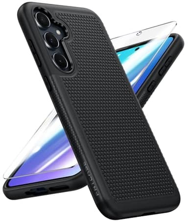 FNTCASE for Galaxy A35-5G Phone Case - Military Grade Drop Protection, 14ft Drop Tested, Screen Protector Included, Anti-Slip Textured, TPU+PC Dual Layer Shockproof Samsung a35 Case Cover (Black)