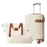 Merax Luggage Sets 3 Piece Carry on Luggage 22x14x9 Airline Approved, ABS Lightweight Hardside Suitcases With Wheels, TSA Lock (Cream, 20 Inch)