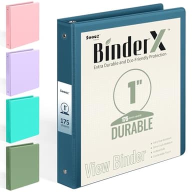 BinderX Extra Durable 3 Ring Binder, Round Rings 1 Inch Binder, Fits 175 Sheets of 8.5x11 Paper, Customizable View Cover with Inside Pockets, Cute 1" Binders, 1 Inch Binders 3 Ring, Navy Blue