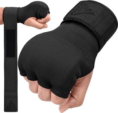 RDX Gel Boxing Hand Wraps Inner Gloves Men Women, Quick 100cm Long Wrist Straps, Elasticated Padded Fist Under Mitts Protection, Muay Thai MMA Kickboxing Martial Arts (Full Black, M)