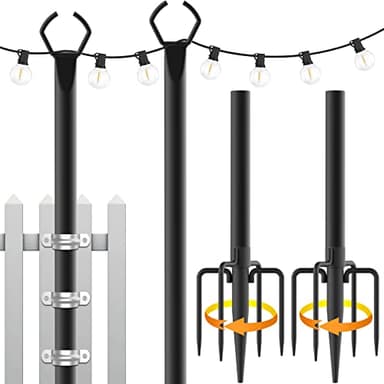 Mutovlin 2 Pack String Light Poles,10 Ft Light Poles for Outside String Lights,Outdoor Lights Pole with Fork,Metal Poles Stand for Patio Deck Backyard (10FT 2 Pack)
