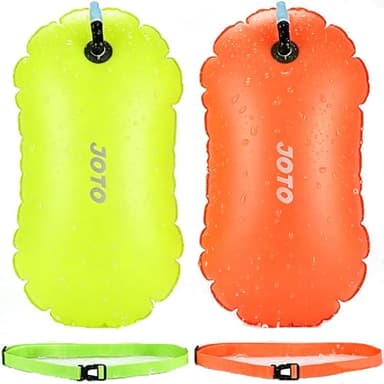 JOTO 2 Pack Swim Buoy Float for Open Water, Swimming Belt Bubble Safety Float with Adjustable Waist, Snorkeling, Swim Training, Triathletes, Kayaking -Neonyellow & Orange