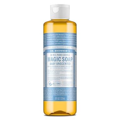 Dr. Bronner's Pure-Castile Magic Liquid Soap (Baby Unscented, 8 Ounce)- Made with Regenerative Organic Certified Oils, For Face, Body Wash, Baby Soap, Sensitive Skin, No Added Fragrance, Vegan