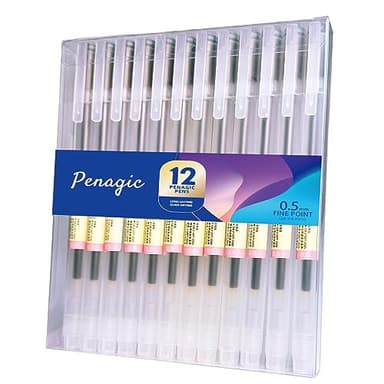Penagic - Gel Pens 12 Count, Black Ink, Ball Point Pens Fine Point, 0.5 mm Ink Pen, Note Taking Pens for Japanese Korean Office School Stationery Supplies (Black, 12-Count)