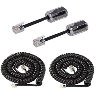KINXIYU Telephone Handset Cord Detangler 2 Sets, 2 Pack Landline Handset Cord Cable (7.5Ft Uncoiled, 1.5 Ft Coiled) and 2 Pack Anti-Tangle Telephone Cord Untangler 360 Degree Rotating Swivel Cord