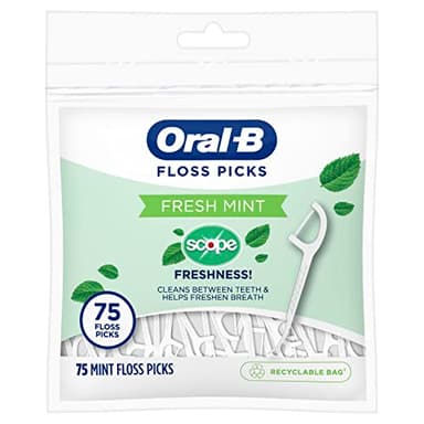 Oral-B Burst of Scope Dental Floss Picks, Fresh Mint, 75 Count Each, Pack of 6 (450 Count Total)