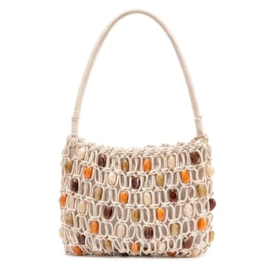 Boho Crochet Shoulder Bag for Women, Colorful Beaded Beach Tote Handbag Lightweight Summer Knit Hobo Purse &Travel Organizer (Style 2)