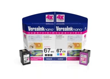 VersaInk-Nano HP 67 MS MICR Black Ink Cartridge for Check Printing & VersaInk-Nano 67 CS Tri-Color Ink Cartridge Pack, Cyan