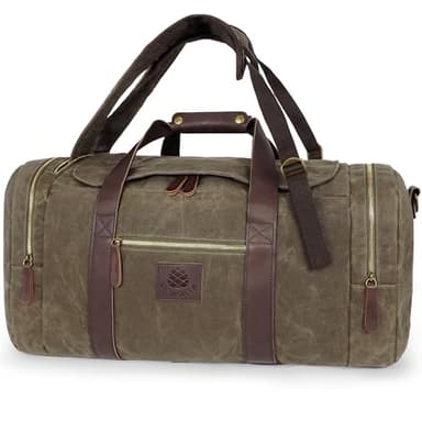Densata Duffle Bag for Travel, 50L Waxed Canvas Duffle Bag Vintage Travel Bag Overnight Bag with Shoes Compartment Men (Vintage Grey, Large-50L)